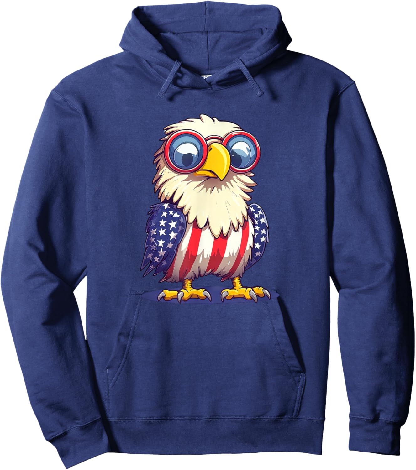 Funny Patriotic Eagle in American Flag Outfit Cartoon Hoodie - Hoodie | Navy