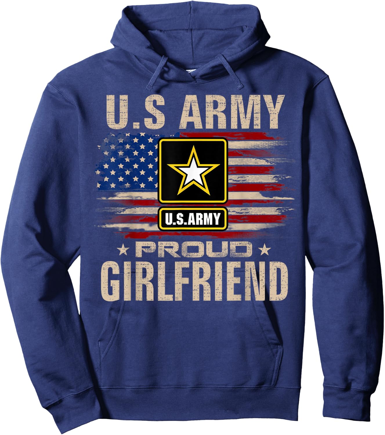 Vintage U.S Army Proud Girlfriend With American Flag Hoodie - Hoodie | Navy