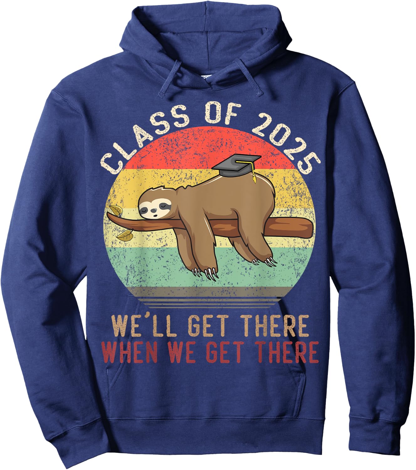 Funny Retro Senior Class Of 2025 Sloth Cap Graduation Gifts Hoodie - Hoodie | Navy
