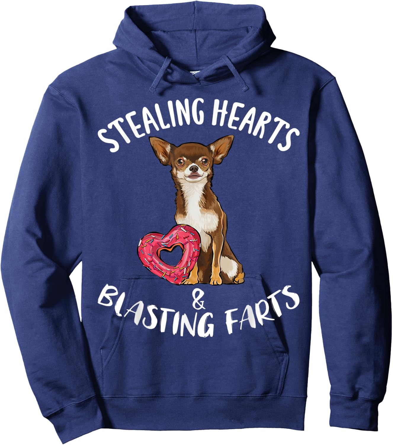 Stealing Heart Blasting Farts Brown Chihuahua Valentines Day Hoodie - Hoodie | Navy