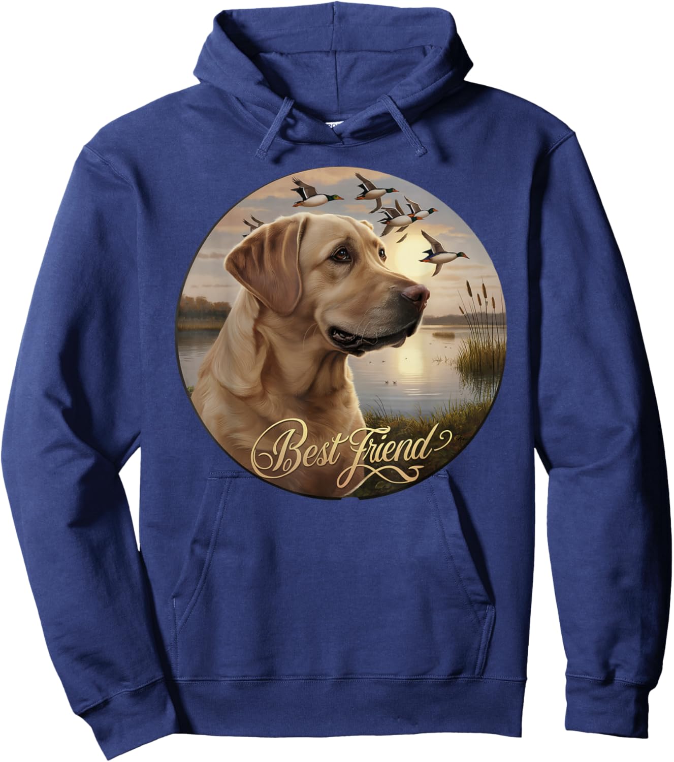 Best Friend Hunting Yellow Labrador Dog with Ducks and Geese Hoodie - Hoodie | Navy