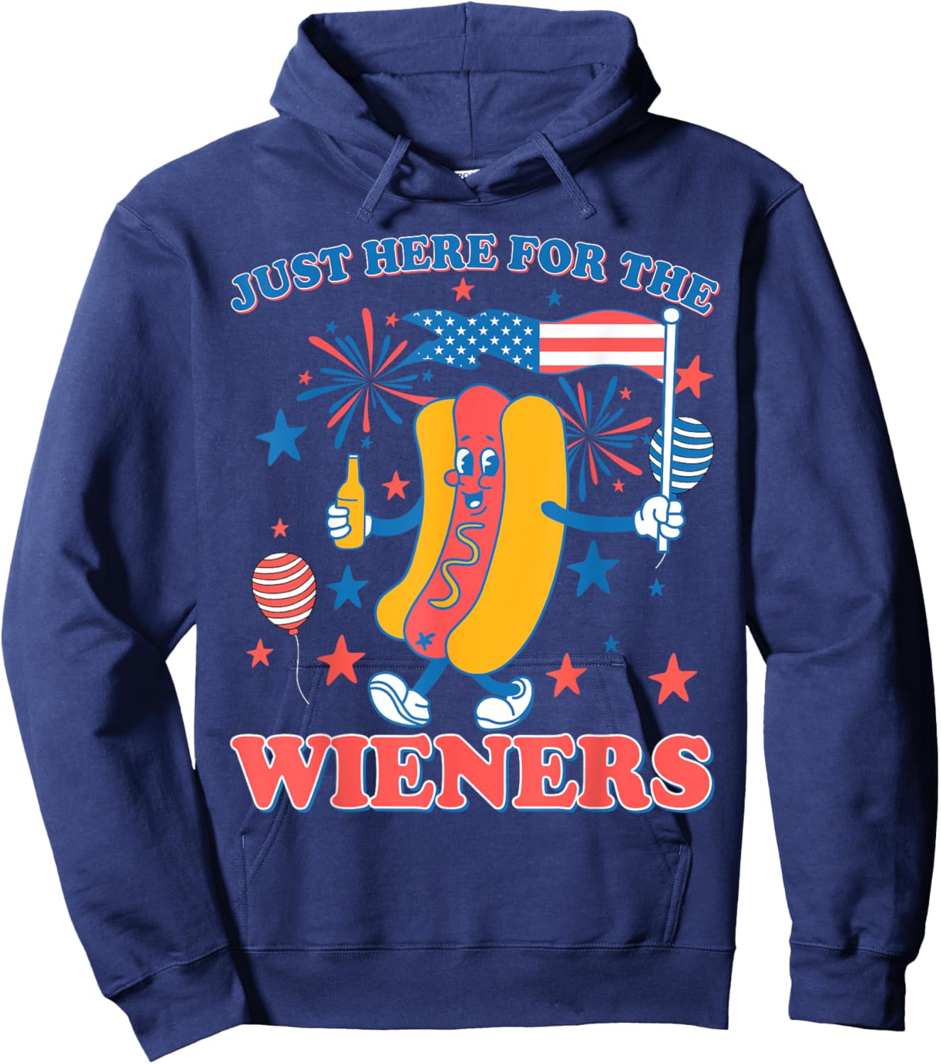 Just Here For The Wieners American Flag Hot Dog 4th Of July Hoodie - Hoodie | Navy