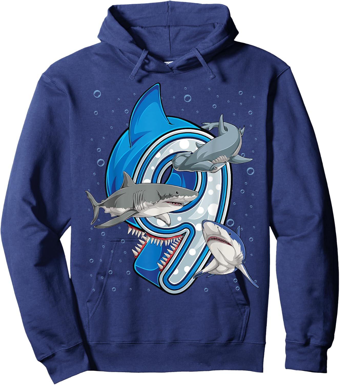 9th Birthday Boys Shark 9 years Old Ocean Shark B-day Hoodie - Hoodie | Navy
