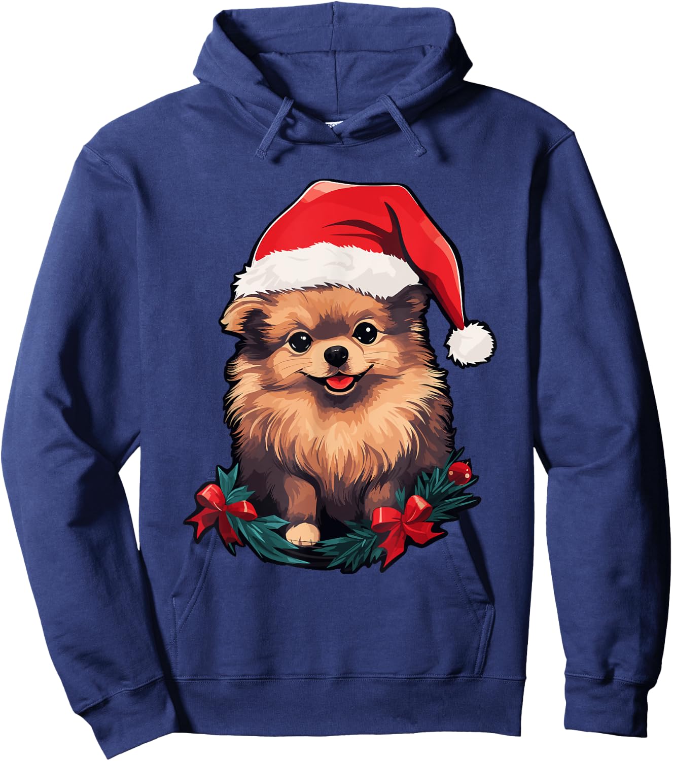 Cute Pomeranian Dog Christmas Santa Hat Xmas Pajama Women Kids Hoodie - Hoodie | Navy