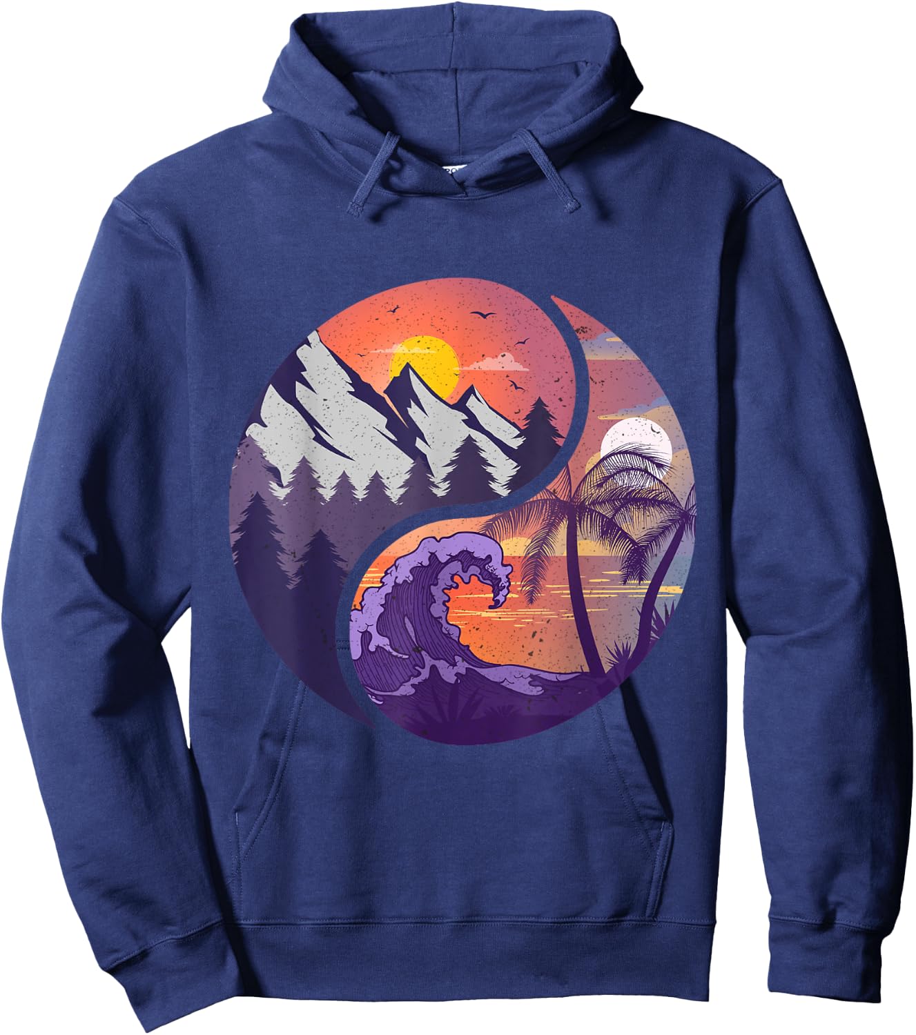 Yin Yang Mountains & Beachscapes Hoodie - Hoodie | Navy