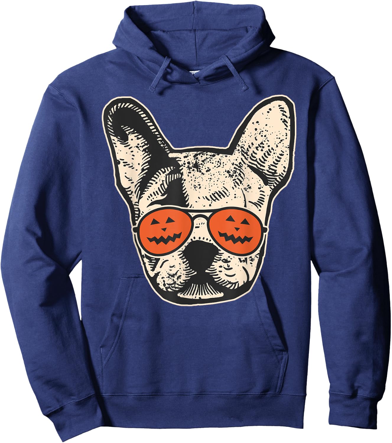 Frenchie in Pumpkin Sunglasses - French Bulldog Halloween Hoodie - Hoodie | Navy