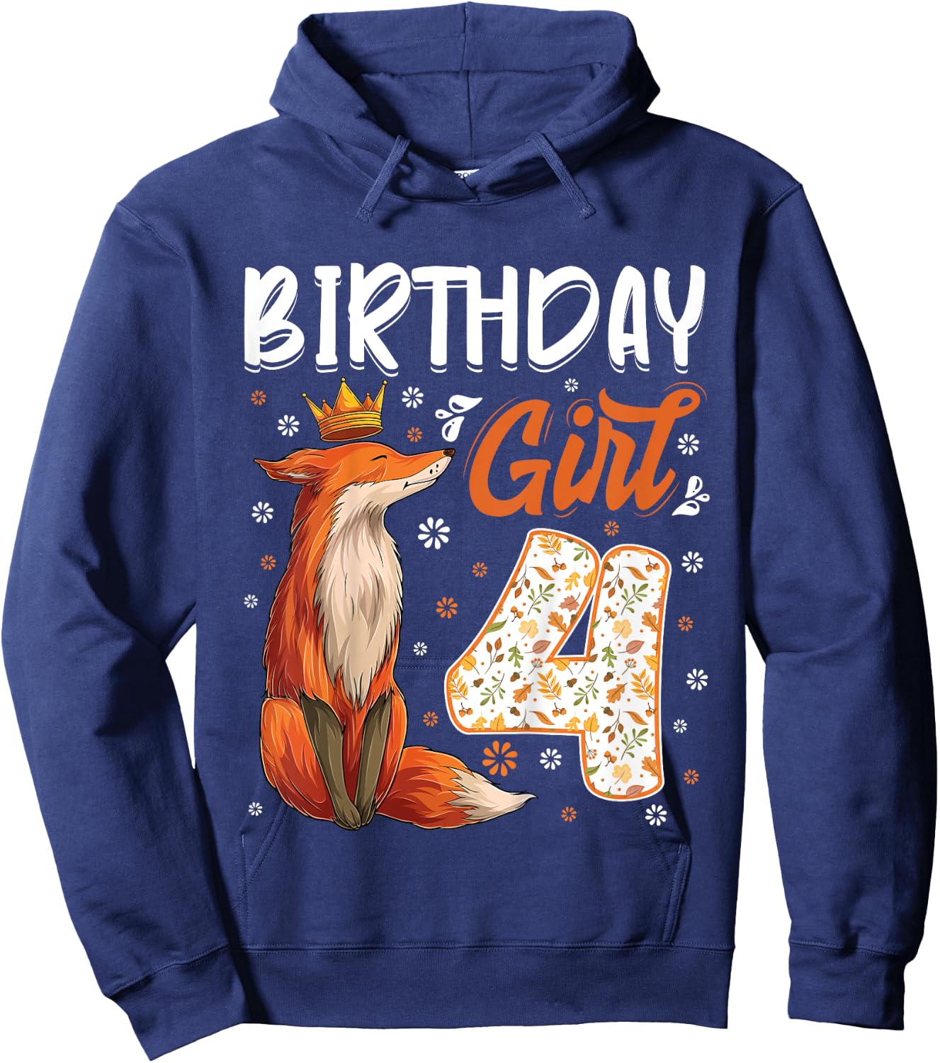 Kids Fox Animal Lovers 4th Birthday Girl Fox B-day 4 year old Hoodie - Hoodie | Navy