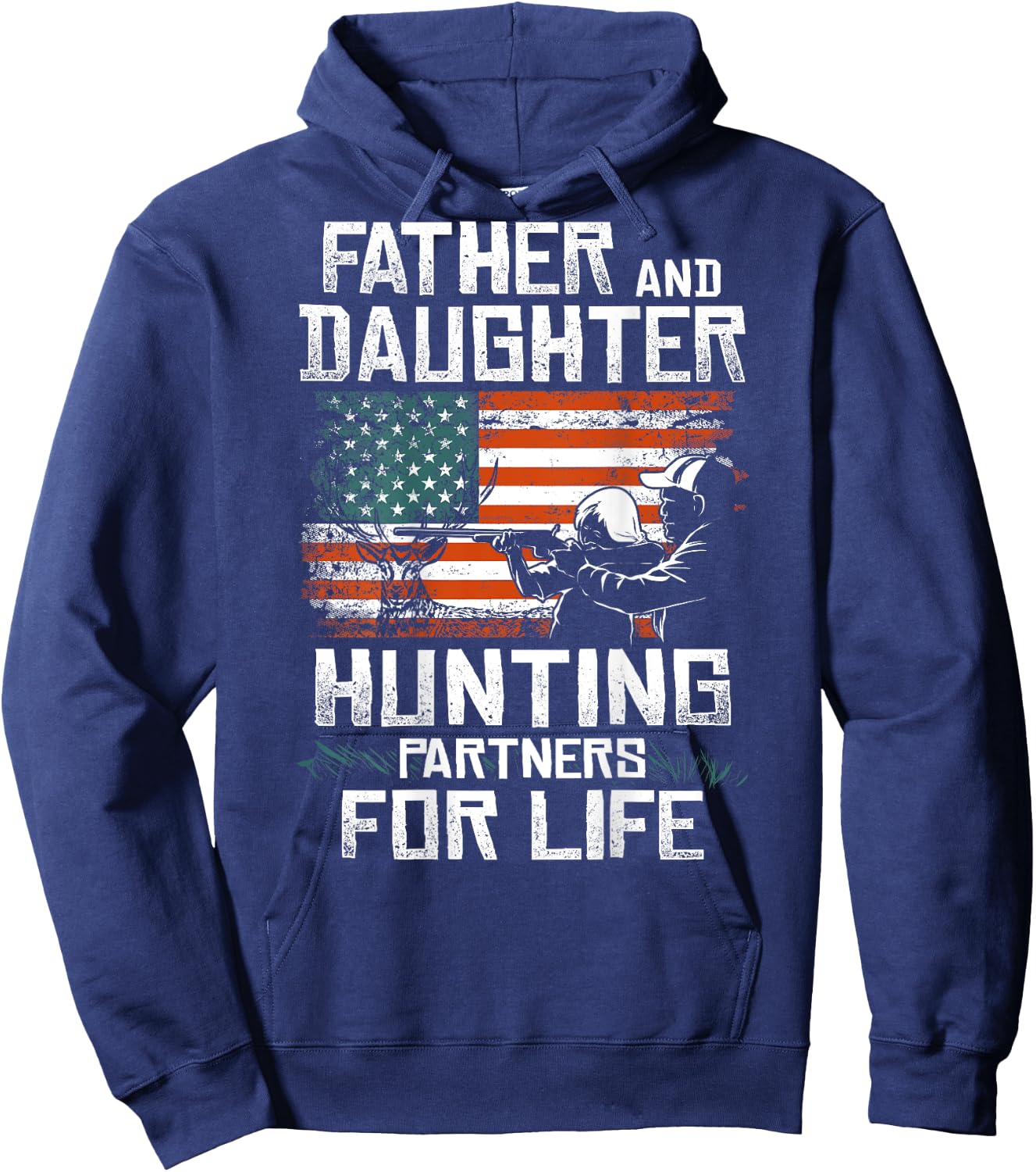 Father Daughter Hunting Partners American Flag On the Back Hoodie - Hoodie | Navy