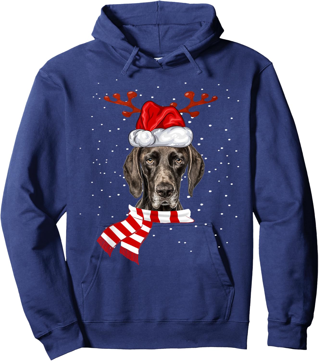 German Shorthaired Pointer Dog Antlers Santa Hat Christmas Hoodie - Hoodie | Navy