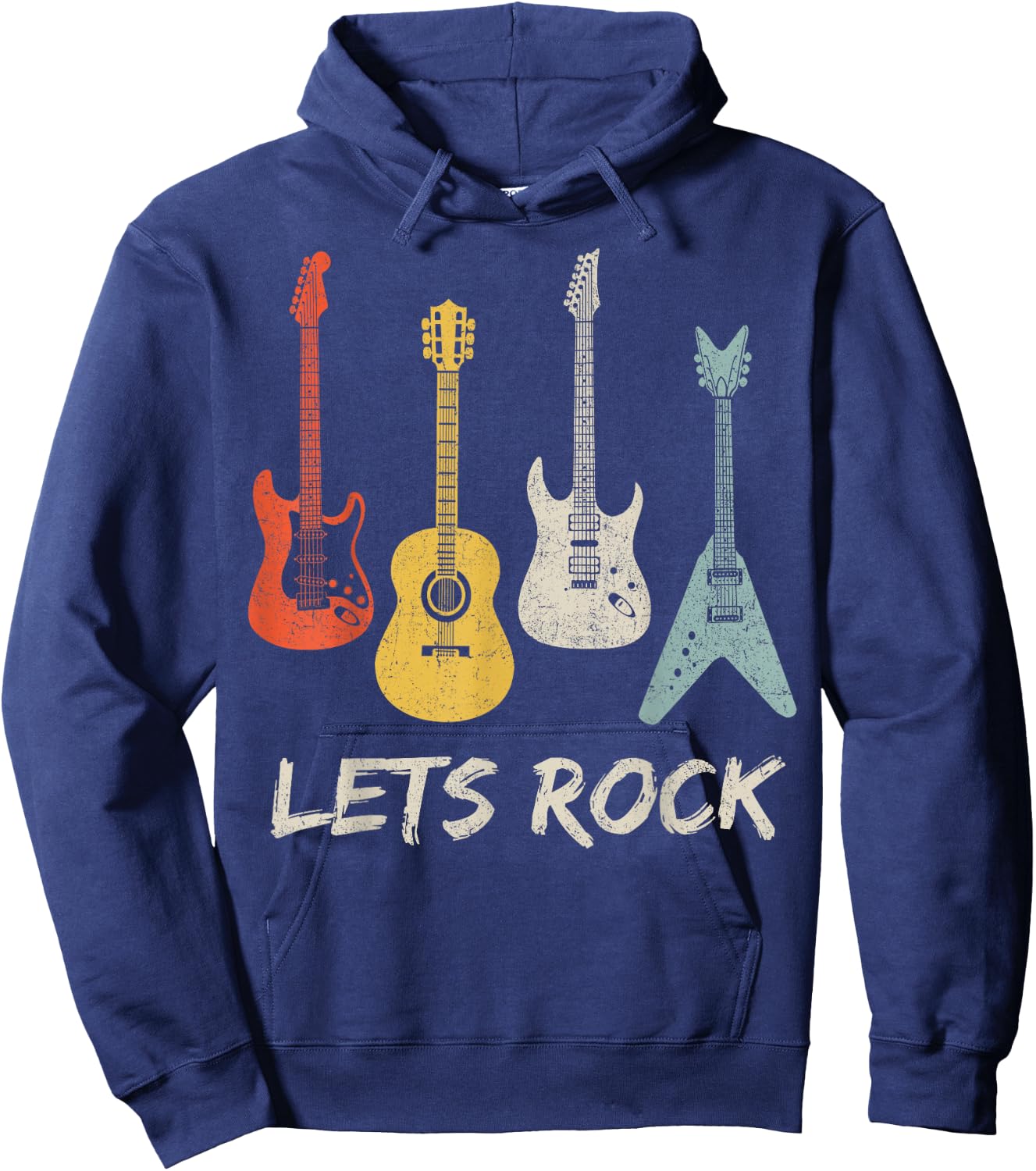 Lets Rock Rock n Roll Guitar Retro Gift Men Women Shirt Hoodie - Hoodie | Navy