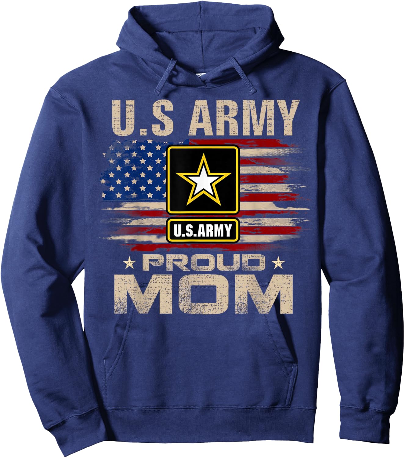 Vintage U.S Army Proud Mom With American Flag Hoodie - Hoodie | Navy