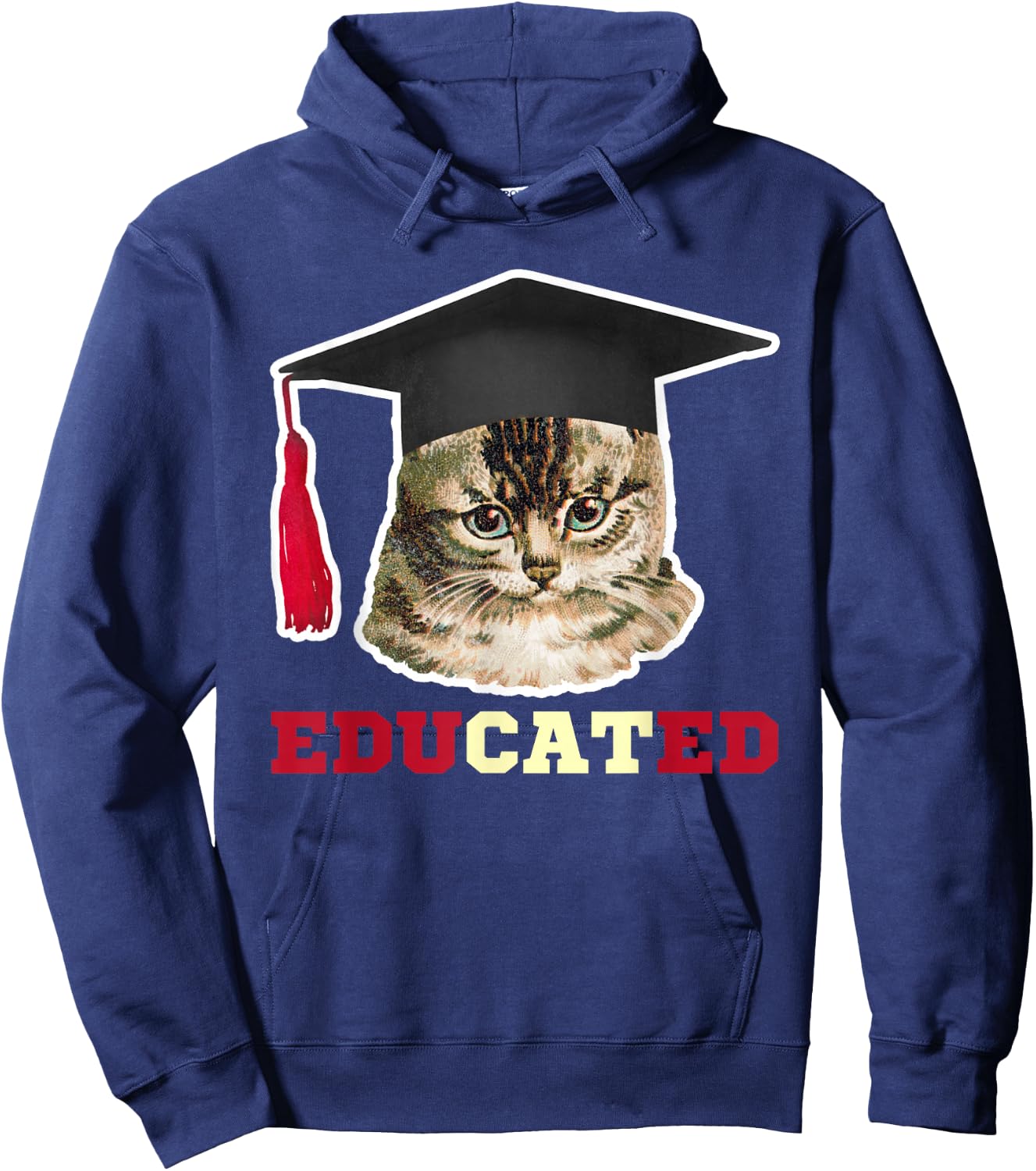 Educated Cat in Graduation Cap Funny Grad Gift Hoodie - Hoodie | Navy