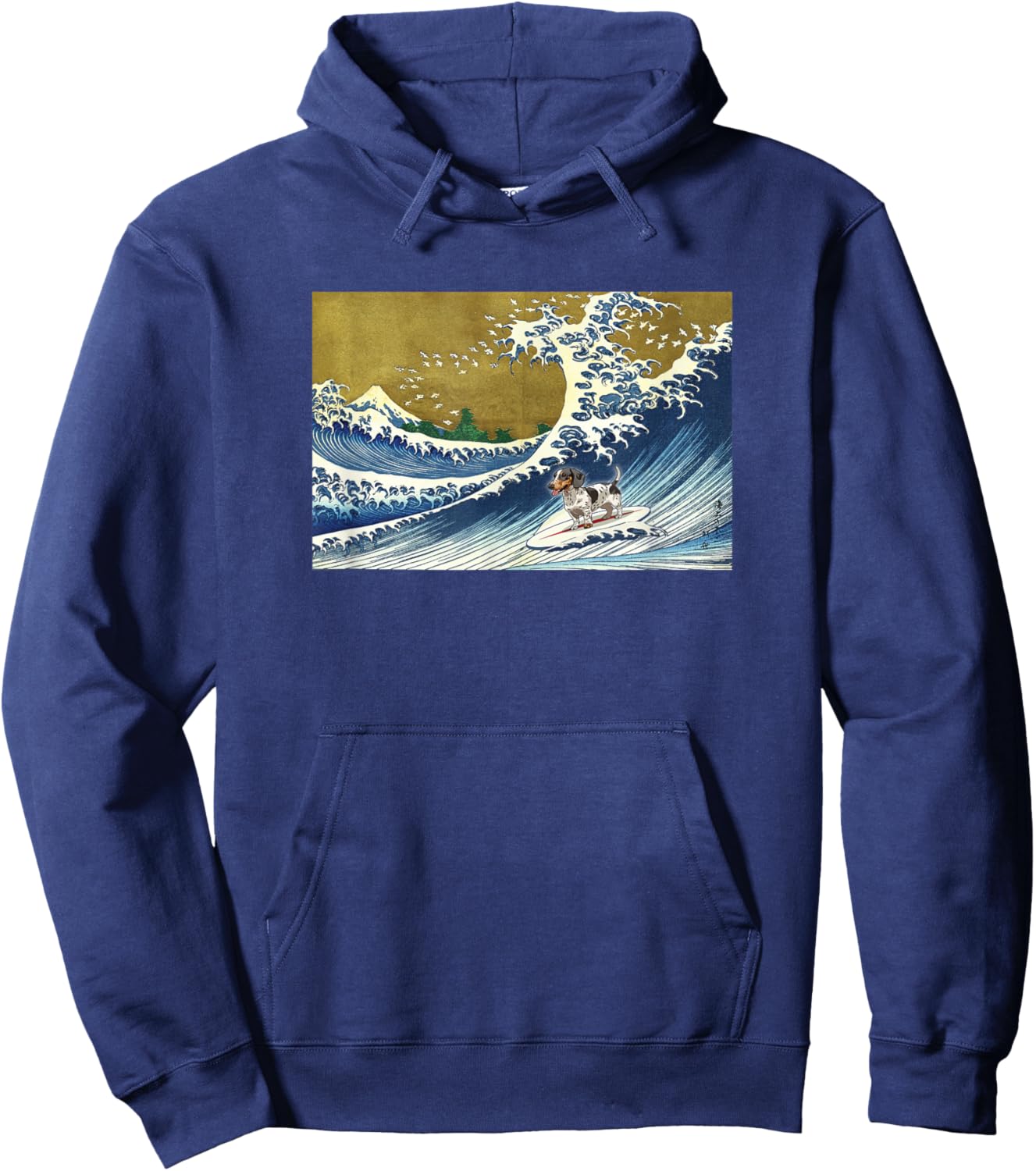 Funny Retro Vintage Surfing A Wave Piebald Dachshund Lover Hoodie - Hoodie | Navy
