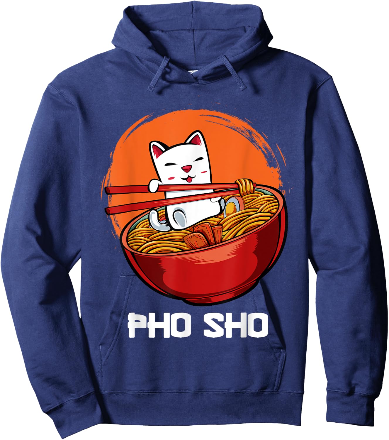Pho Sho Pun Vietnamese Noodle Soup Bowl Kawaii Animated Cat Men Women Girls Kids Hoodie - Hoodie | Navy