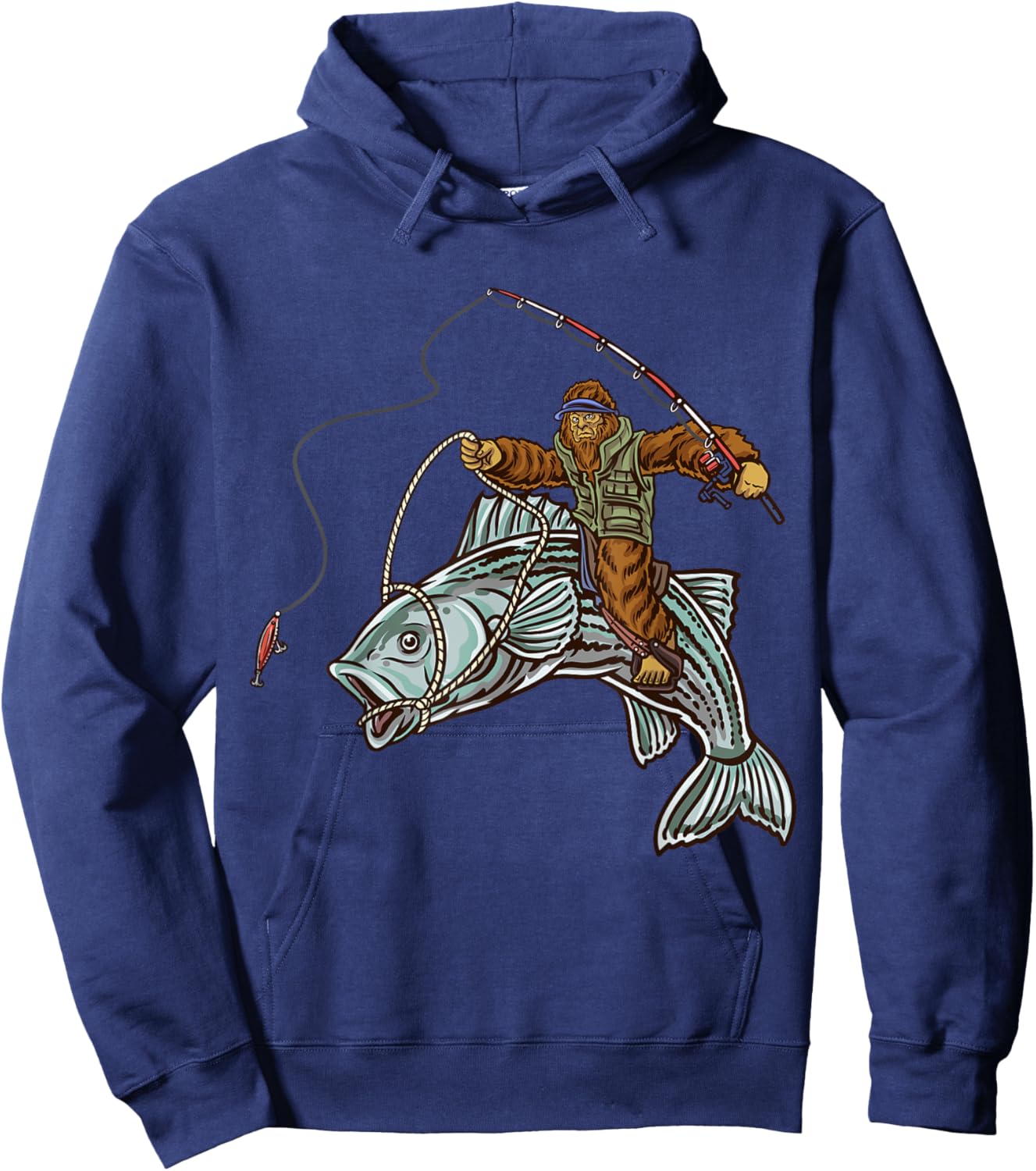 Striper Fishing Bigfoot Striped Bass Fishermen Hoodie - Hoodie | Navy