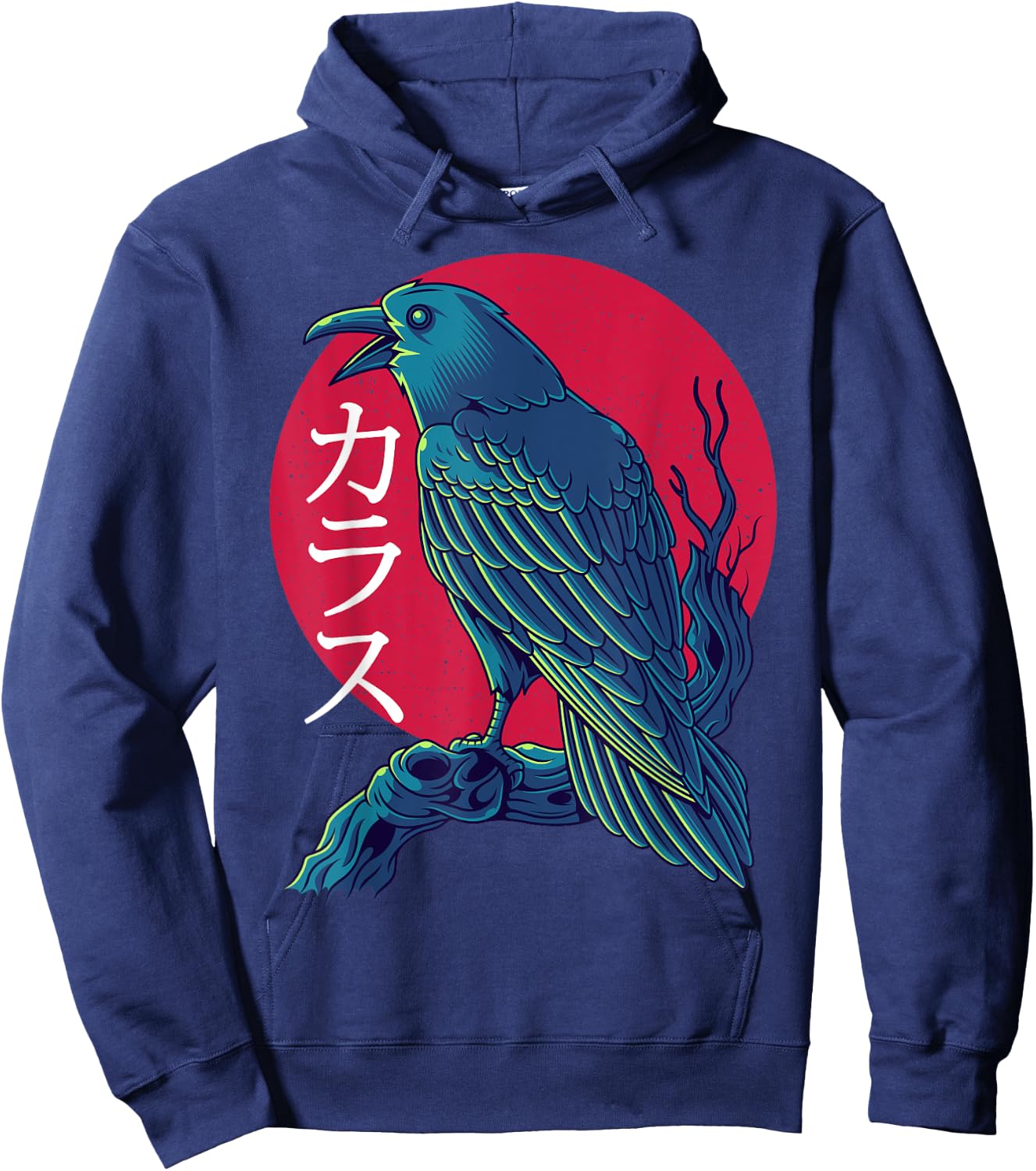 Red Moon Raven Black Crow Bird Japanese Gothic Hoodie - Hoodie | Navy