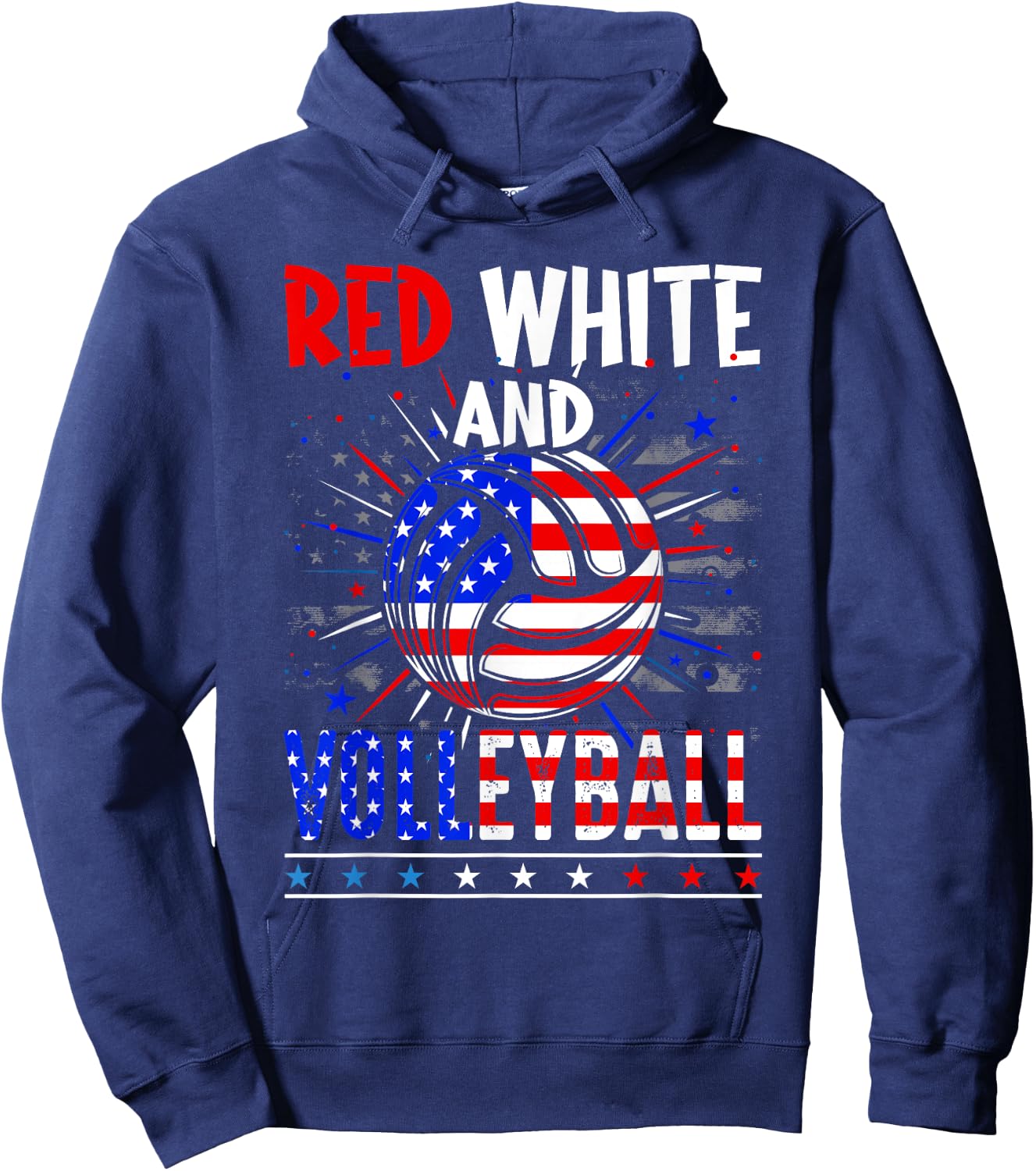 Red White And Volleyball 4th Of July American Flag Player Hoodie - Hoodie | Navy