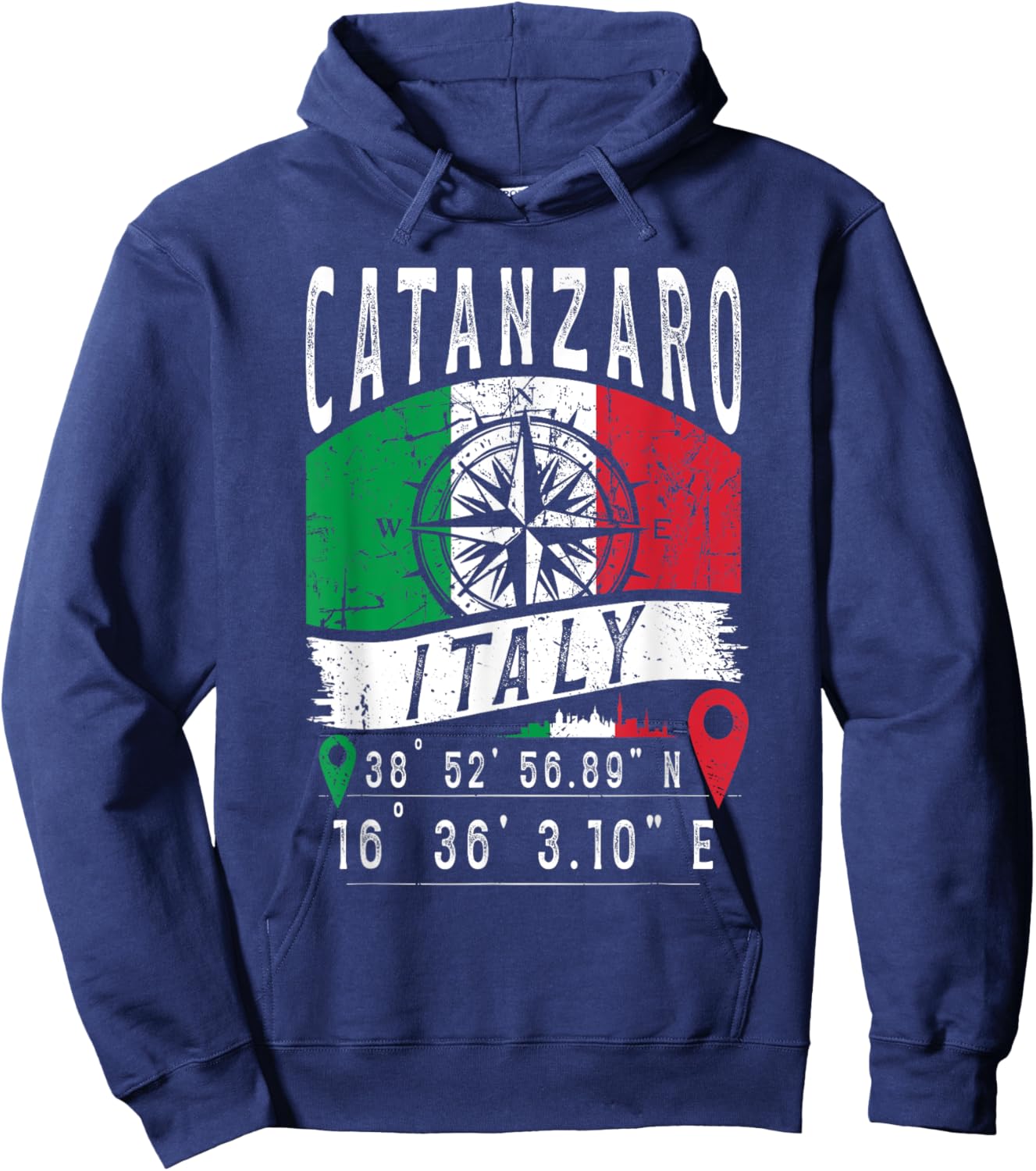 Catanzaro Italy Flag Italia GPS Coordinates Of Catanzaro Hoodie - Hoodie | Navy