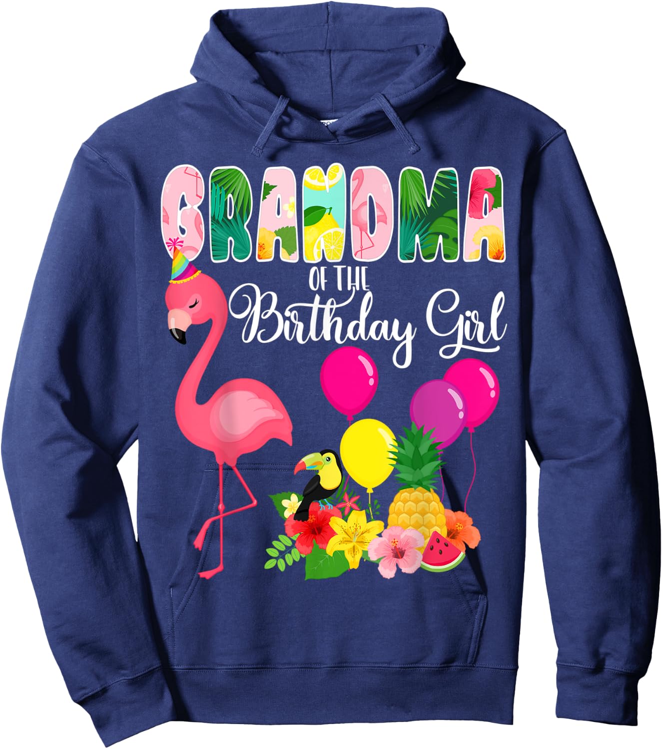 Flamingo Birthday Grandma Of The Birthday Girl Flamingo Bday Hoodie - Hoodie | Navy