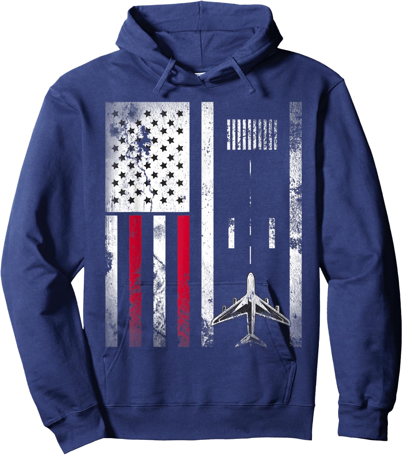 Vintage Airplane USA Flag Aviation Gift Pilot Veteran Men Hoodie - Hoodie | Navy