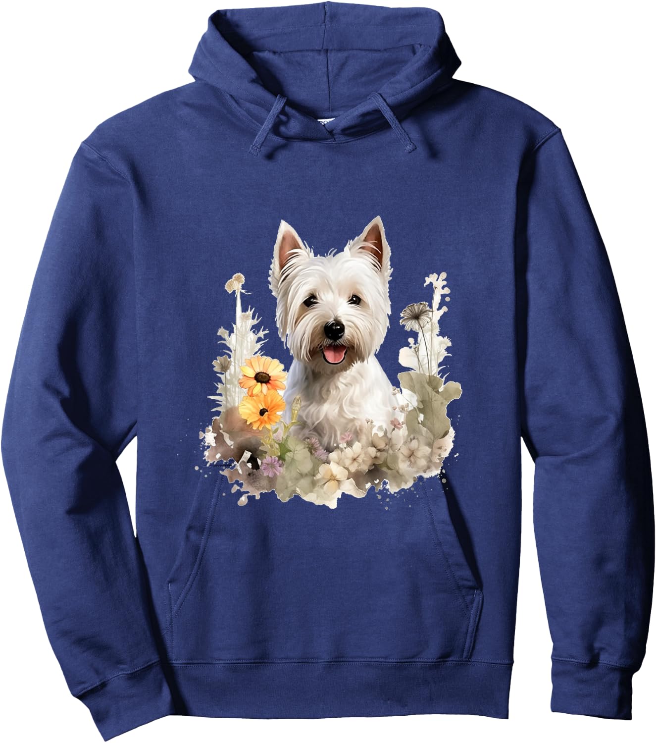 West Highland White Terrier Dog With Flowers Pastel Floral Men Women Girls Kids Hoodie - Hoodie | Navy