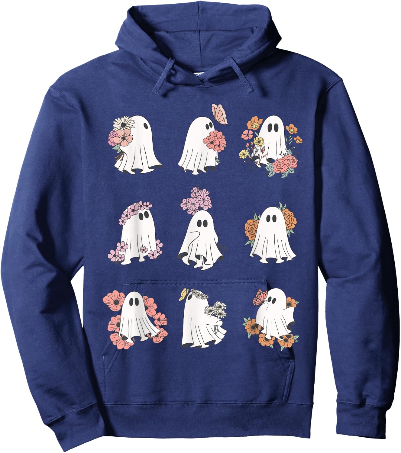 Cute Ghost Floral Plant Design Halloween Ghost With Flowers Hoodie - Hoodie | Navy