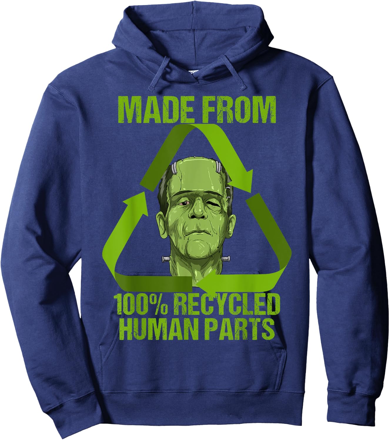 Frankenstein Made from 100% Recycled Human Parts Halloween Small Hoodie - Hoodie | Navy