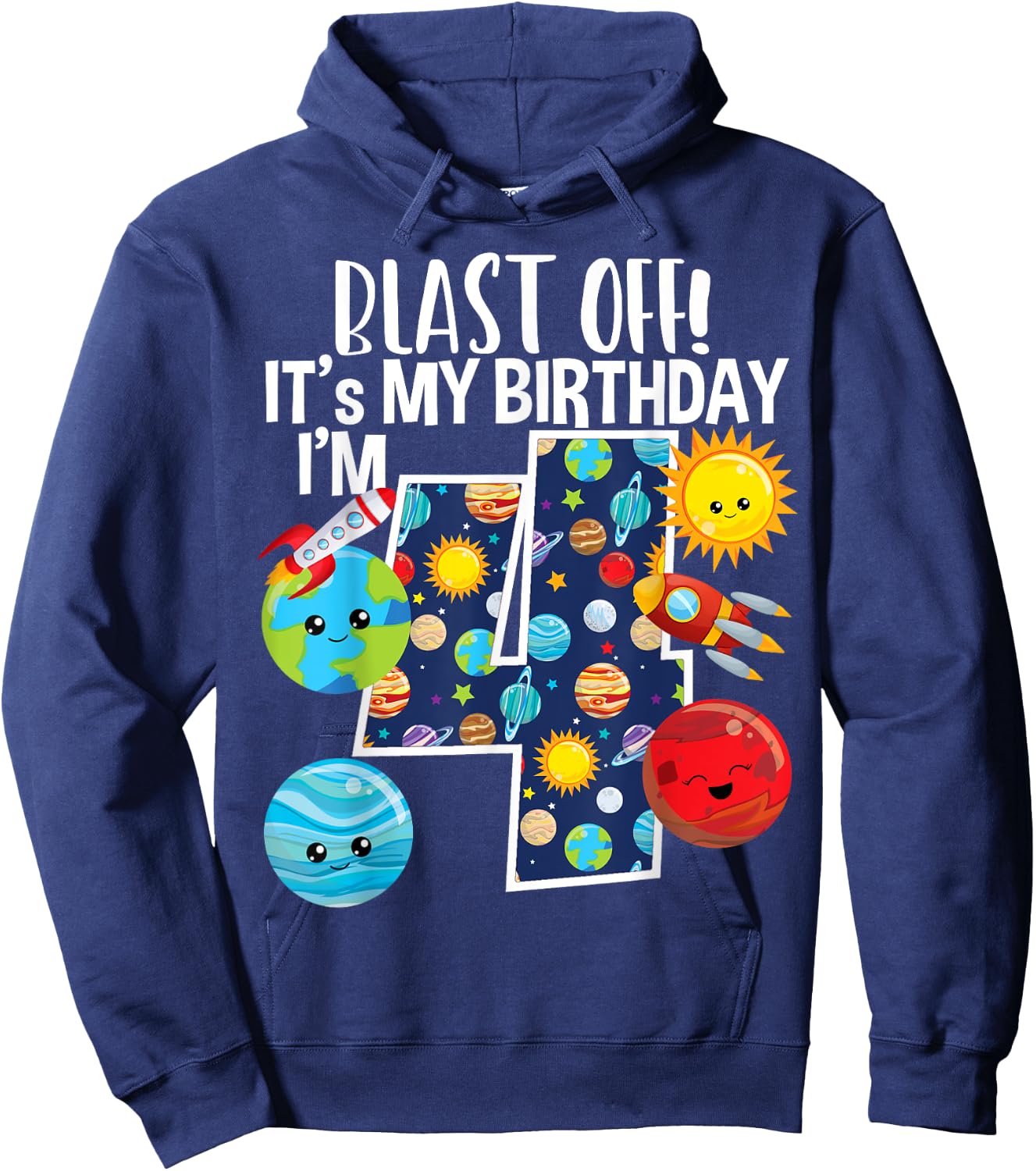 Space Planets Funny Solar Space 4th Birthday Party 4 Yrs Old Hoodie - Hoodie | Navy