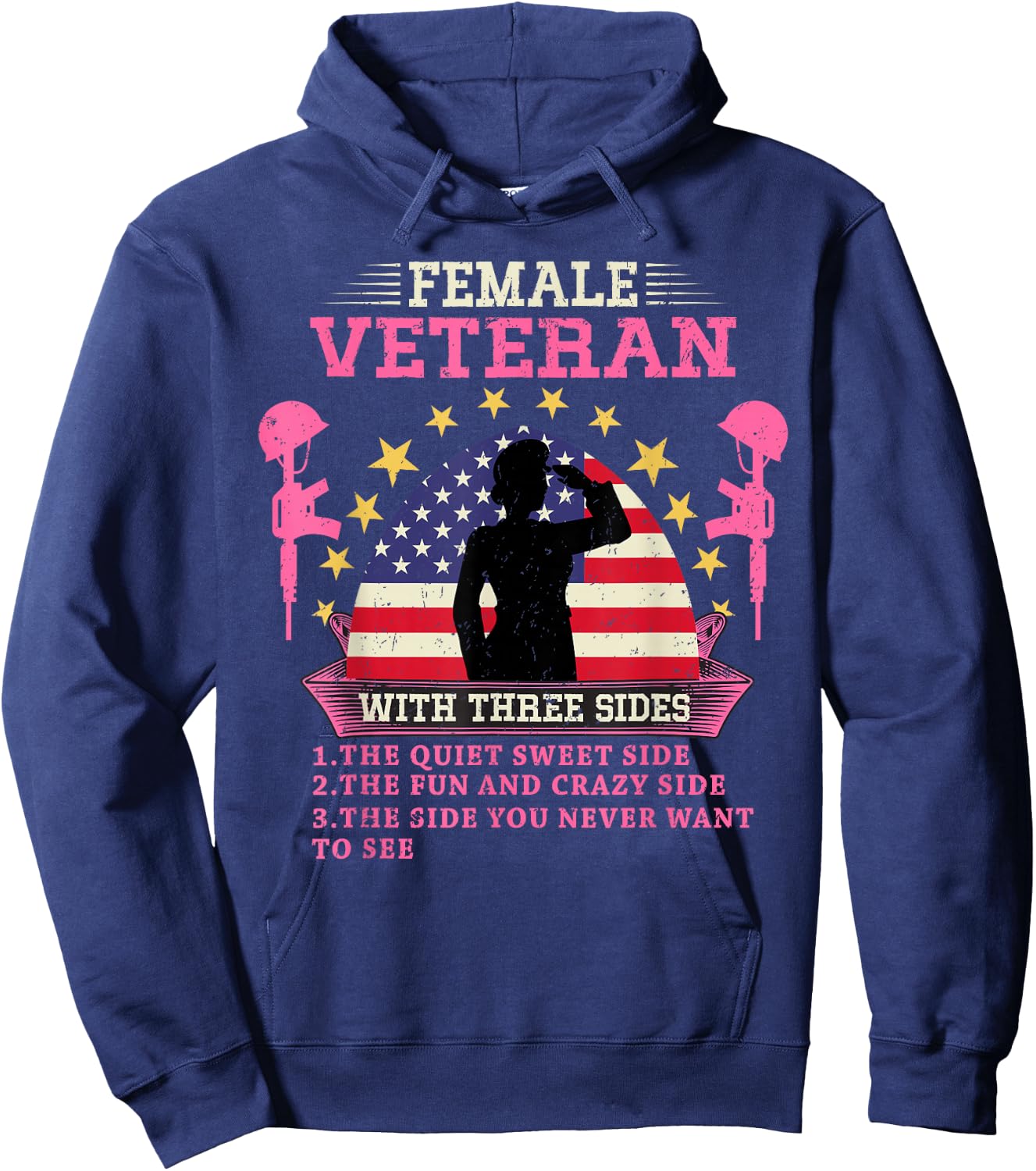 Female Veteran with Three Sides Veteran Mother 2024 Hoodie - Hoodie | Navy