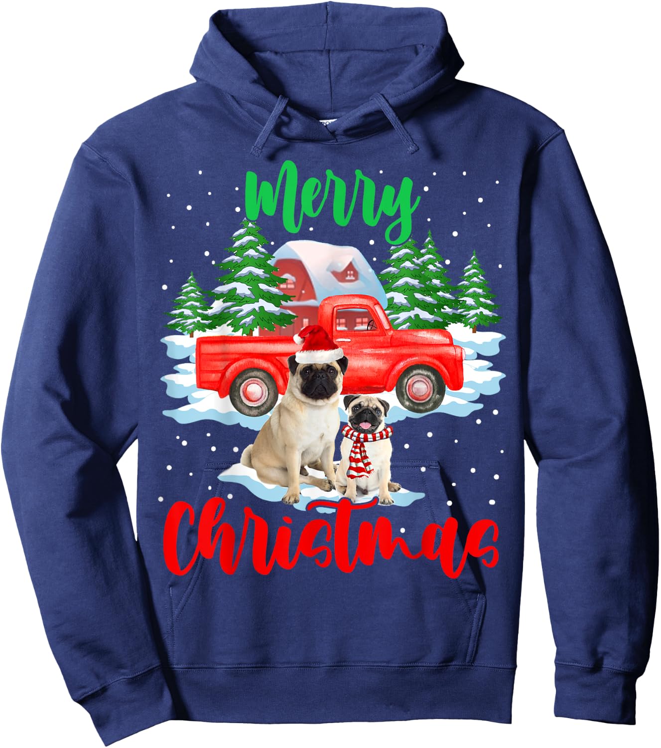 Merry Christmas Santa Pug And Truck Dog Gift Women Kids Hoodie - Hoodie | Navy