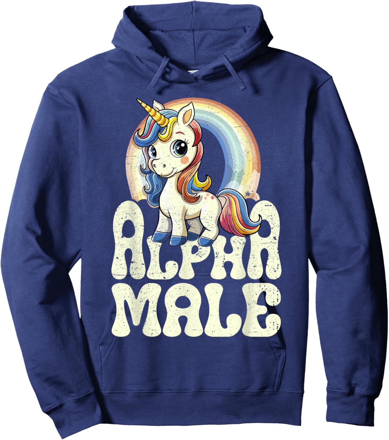 Alpha Male Unicorn Funny Sarcastic Ironic Weird Y2K Humor Hoodie - Hoodie | Navy
