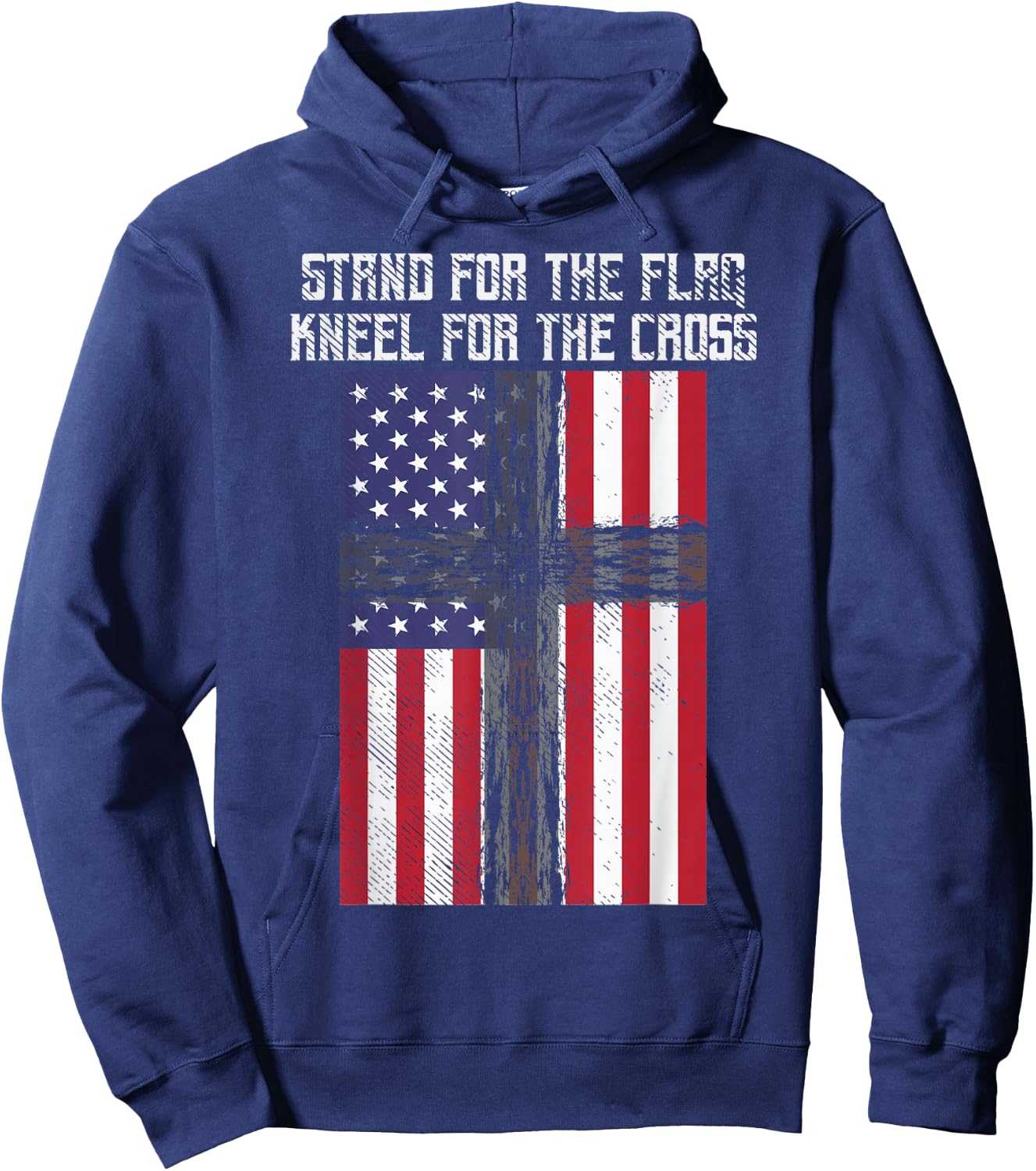 Stand Flag Kneel Cross God Jesus America US Christian Gift Hoodie - Hoodie | Navy