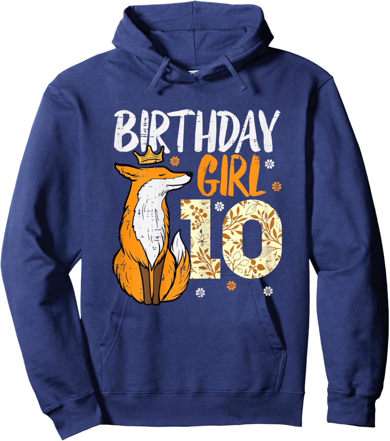 Birthday Girl 10 Fox Crown 10th Bday Party Animal Girls Kids Hoodie - Hoodie | Navy