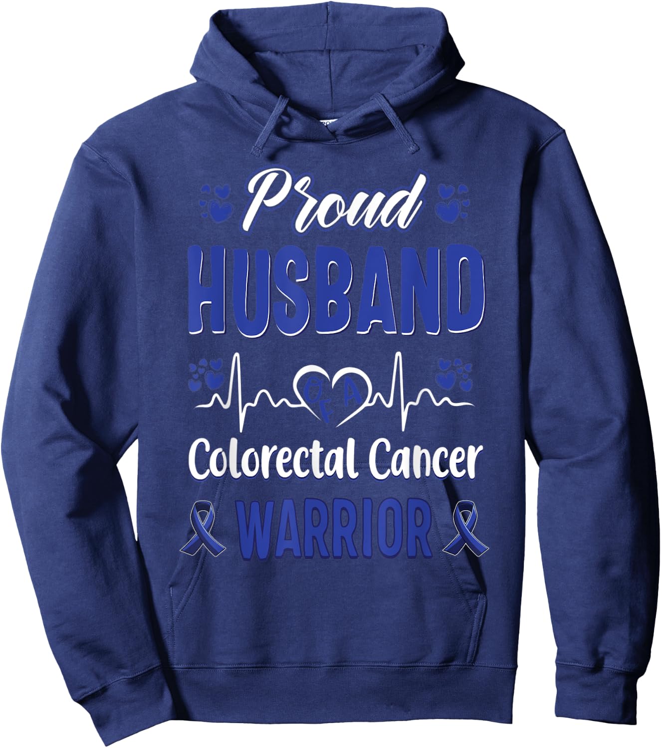 proud Husband colorectal colon cancer warrior awareness Hoodie - Hoodie | Navy
