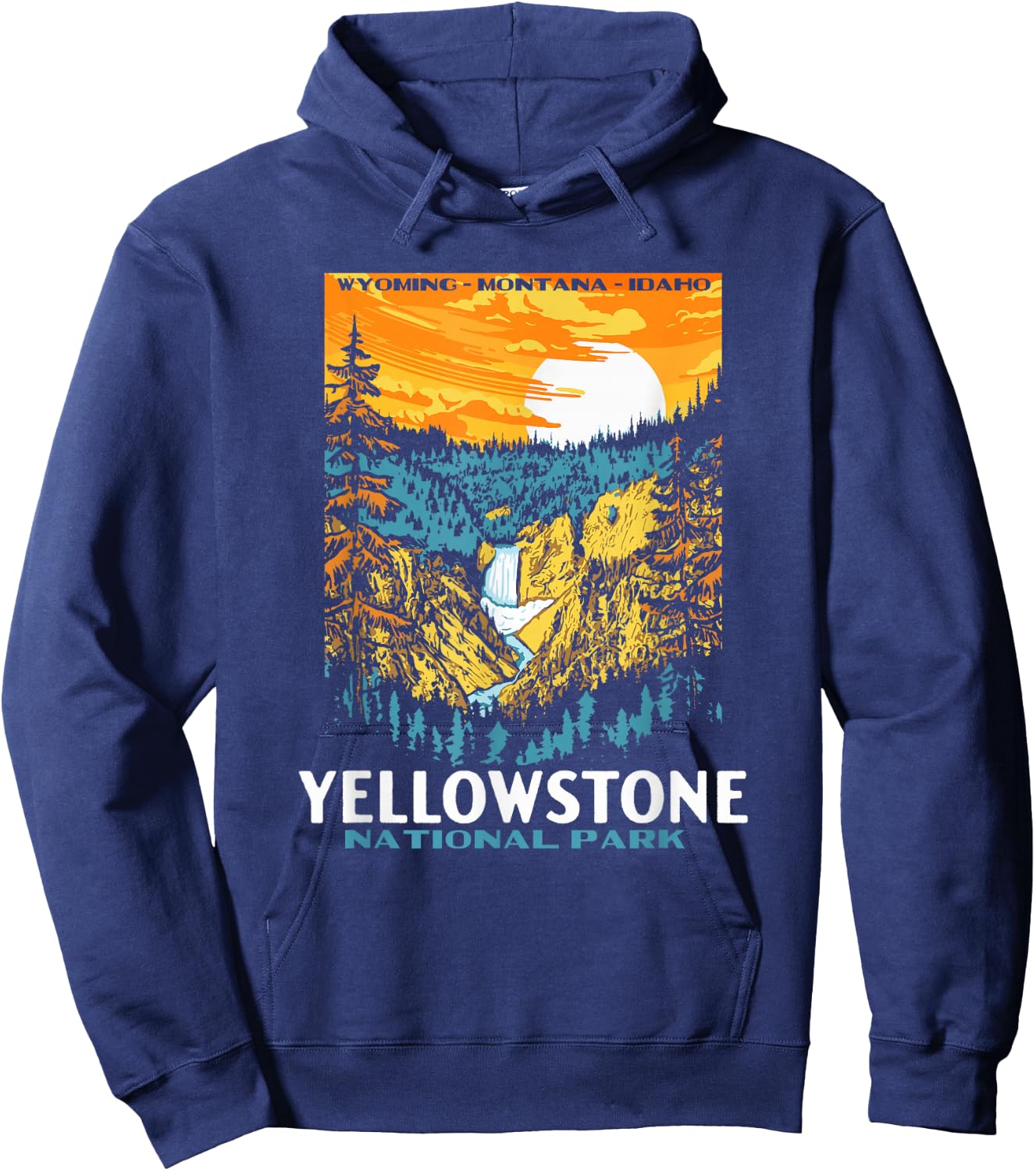 Retro Yellowstone National Park WPA Style Lower Falls Hoodie - Hoodie | Navy