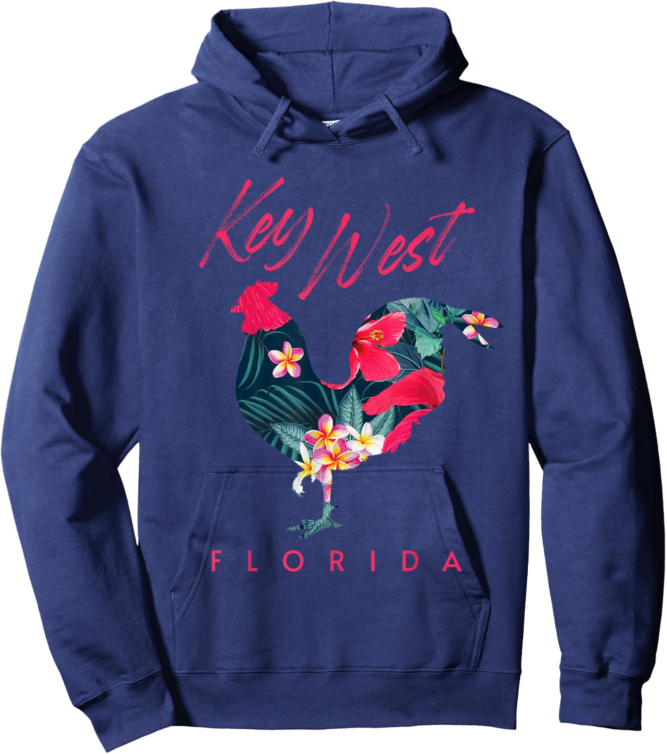 Key West Florida Chicken Lover Flower Hibiscus Souvenir Hoodie - Hoodie | Navy