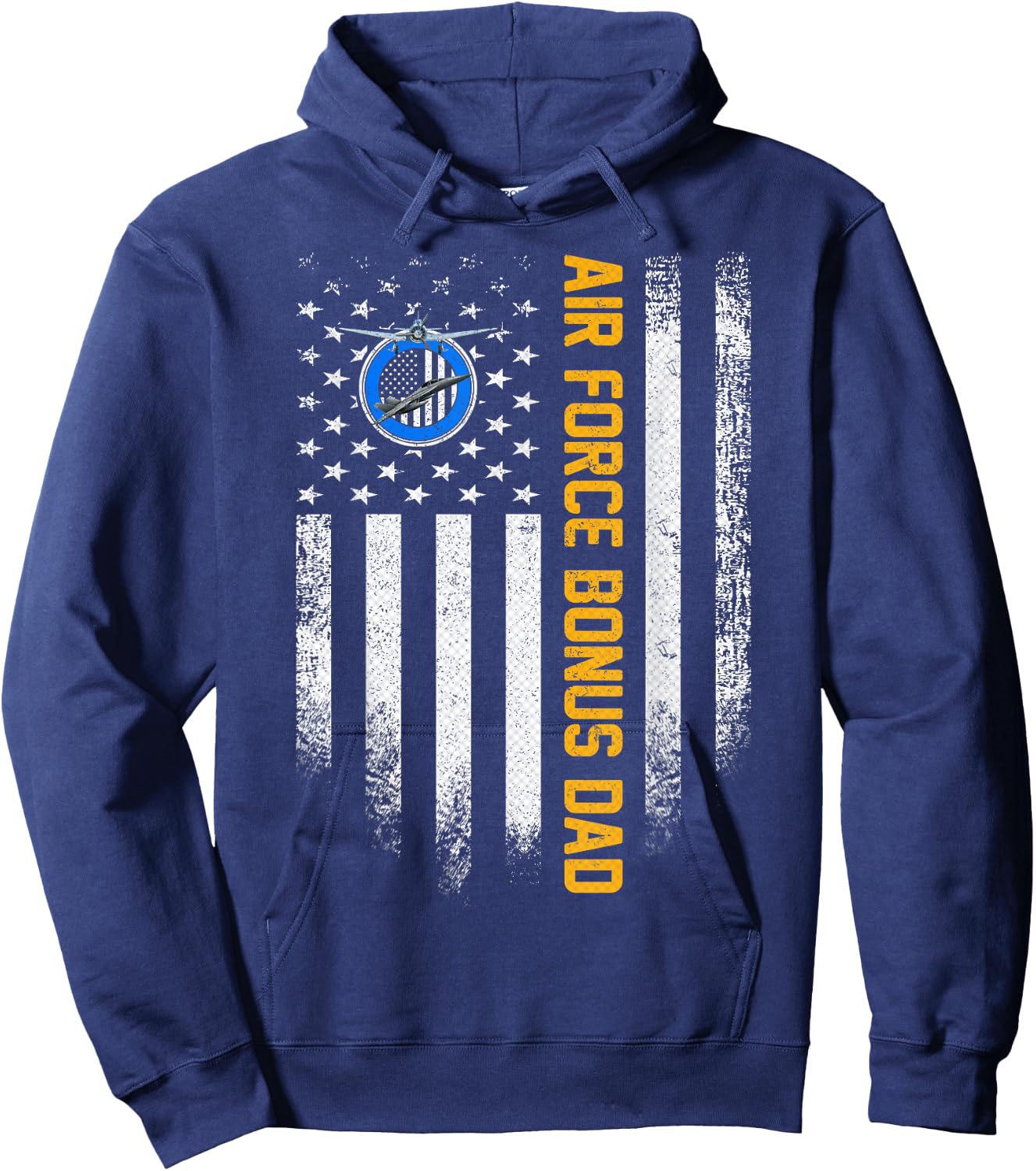 Vintage USA American Flag Proud Air Force Veteran Bonus Dad Hoodie - Hoodie | Navy