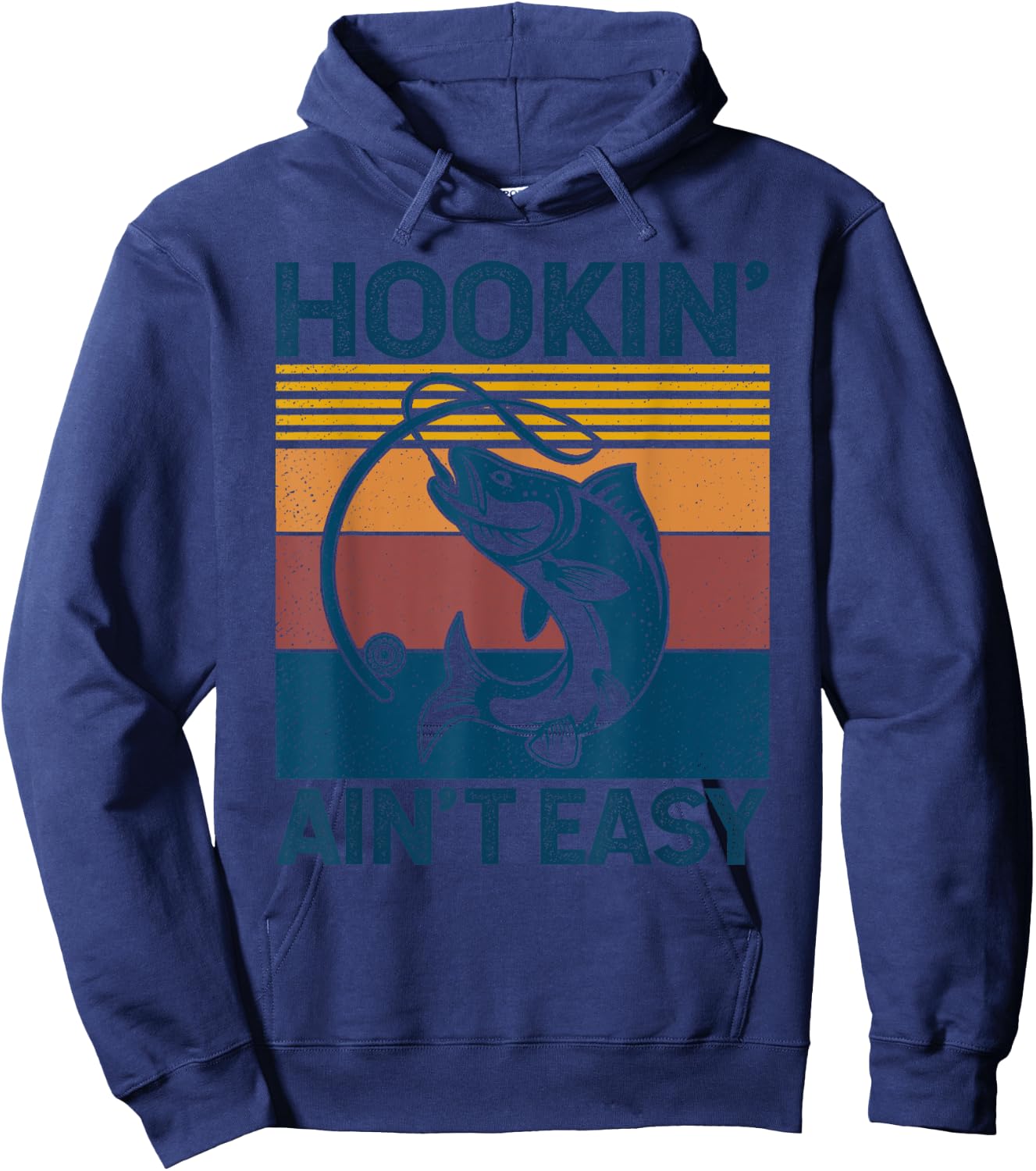 Fishing Hookin’ Ain’t Easy Vintage Retro Fisherman Gift Men Hoodie - Hoodie | Navy