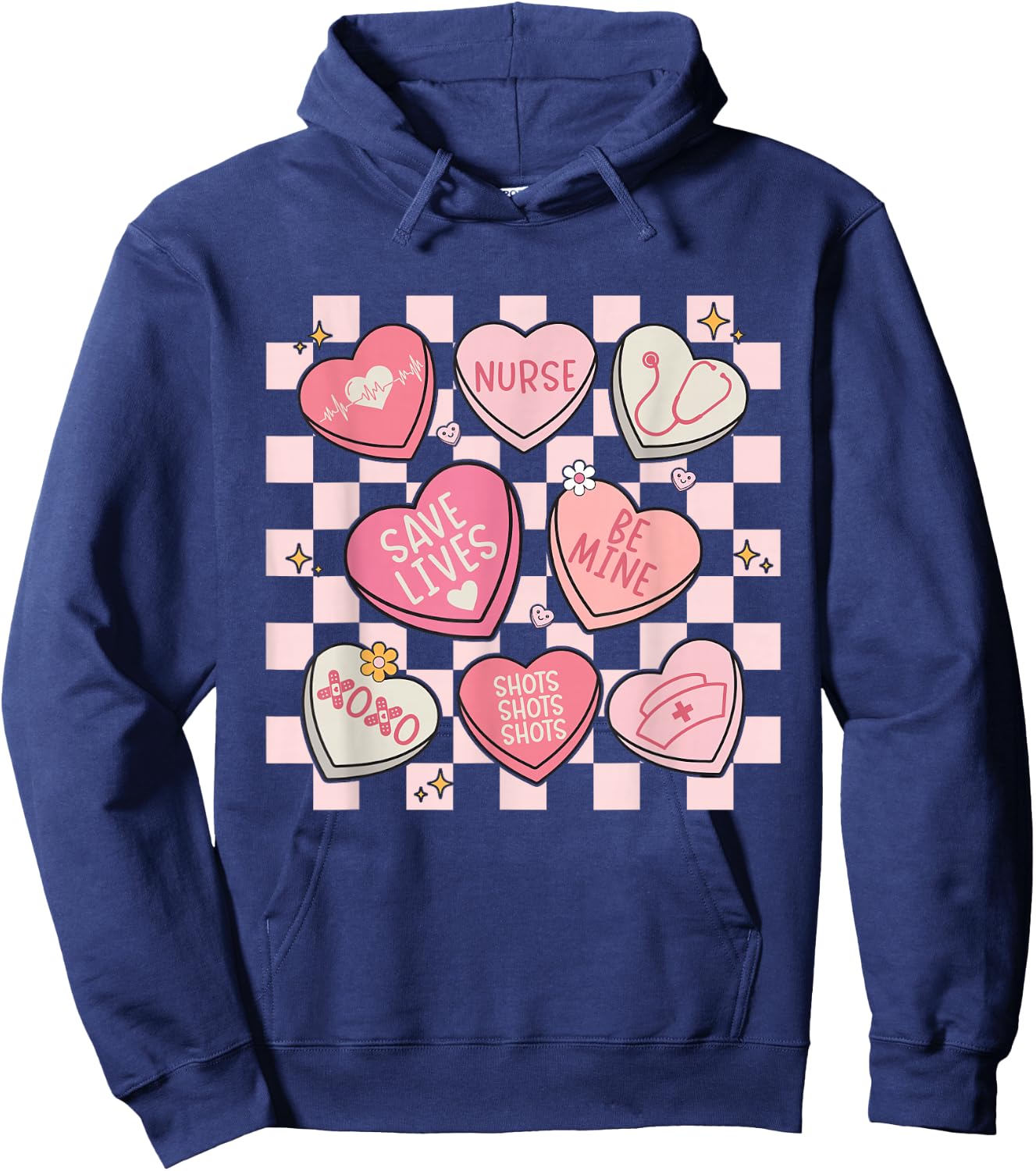 Women Valentines Nurse Hearts Candy Valentine Nursing Hoodie - Hoodie | Navy