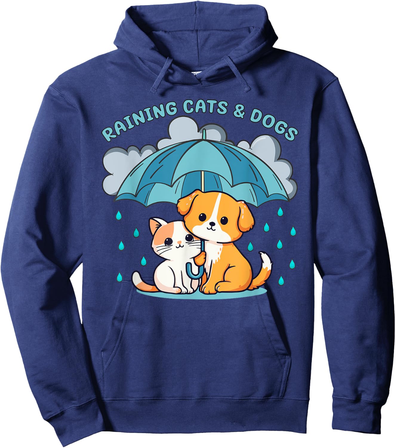 Raining Cats and Dogs Canine Feline Puppy Kitty Funny Idiom Hoodie - Hoodie | Navy
