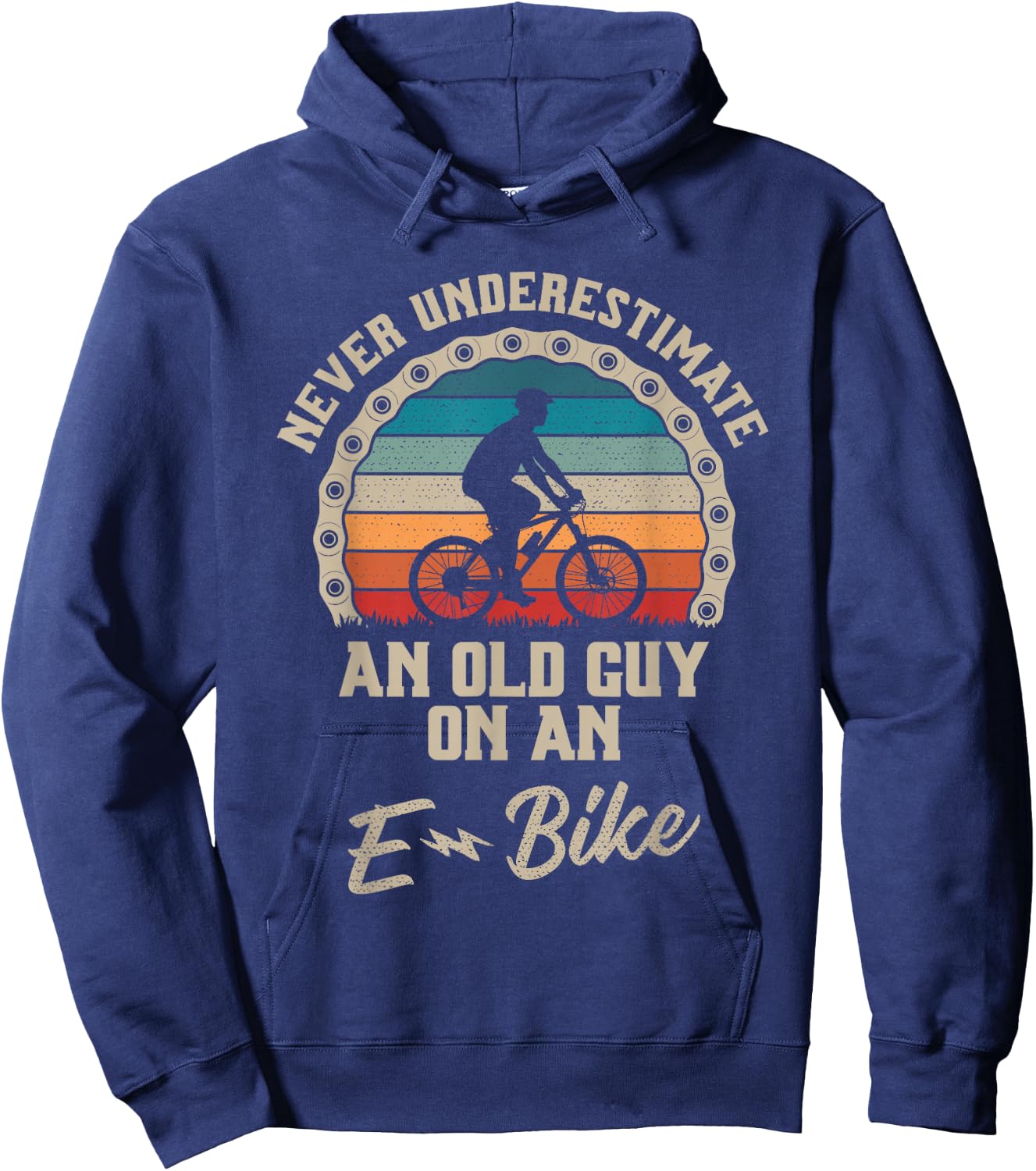 Never Underestimate an Old Guy On an E-Bike Biking Hoodie - Hoodie | Navy