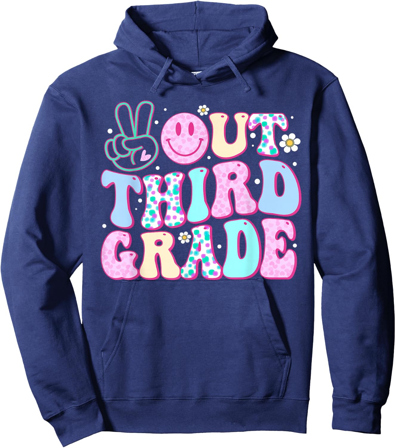Peace Out Third Grade Last Day Of School Groovy Boys Girls Hoodie - Hoodie | Navy