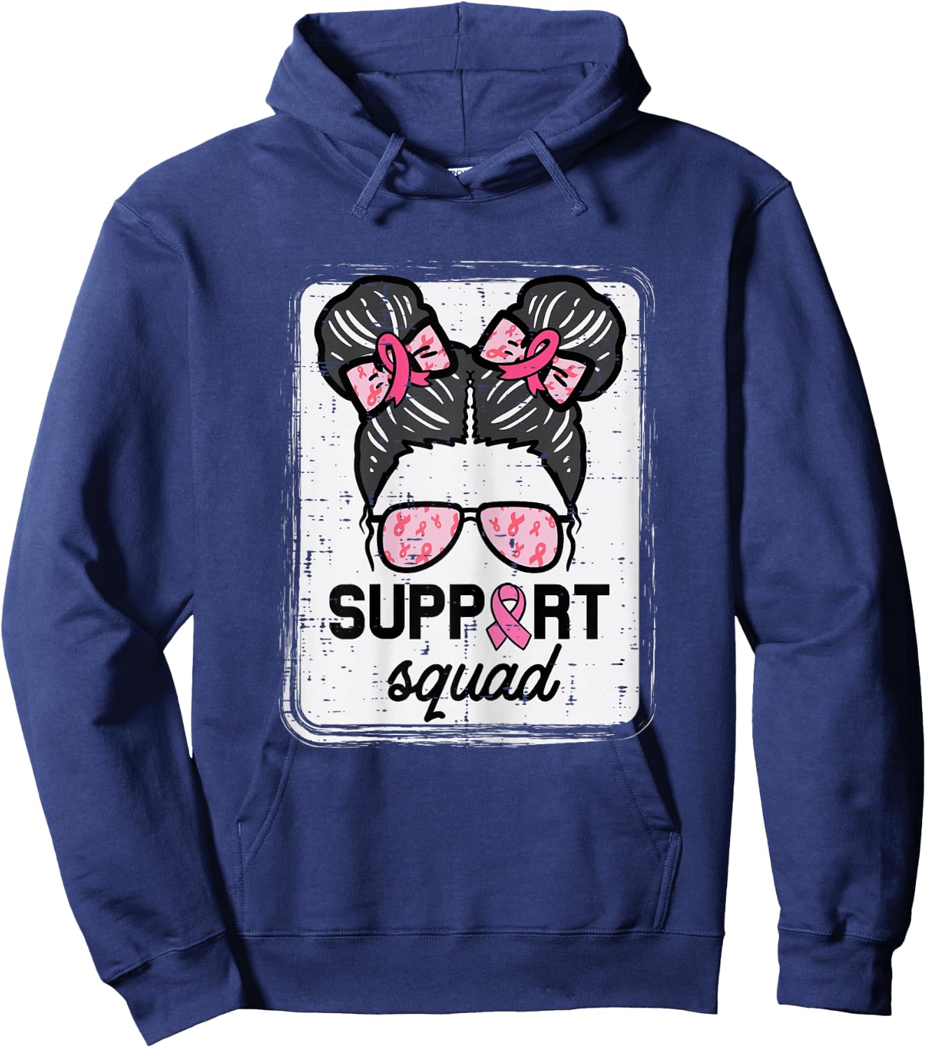 Breast Cancer Support Squad Bun Awareness Girls Kids Youth Hoodie - Hoodie | Navy