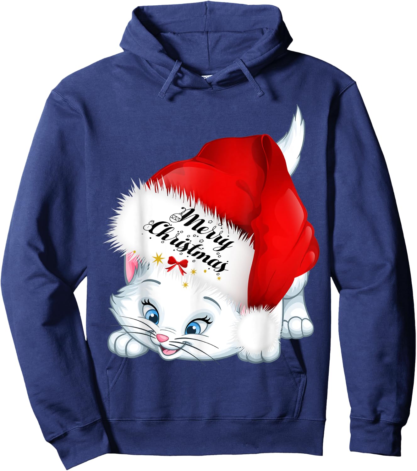 Christmas Gifts Cat Lover Bow Tie Kitten Merry Christmas Cat Women Kids Hoodie - Hoodie | Navy