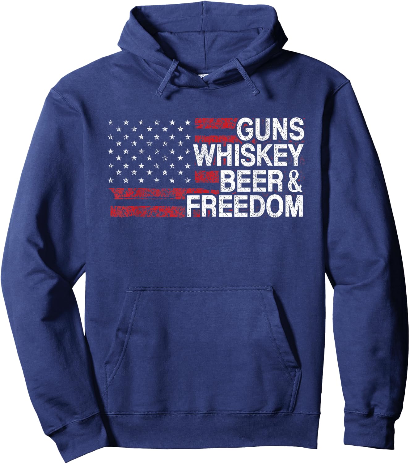 Guns Whiskey Beer And Freedom Veteran US Flag 4th Of July Hoodie - Hoodie | Navy