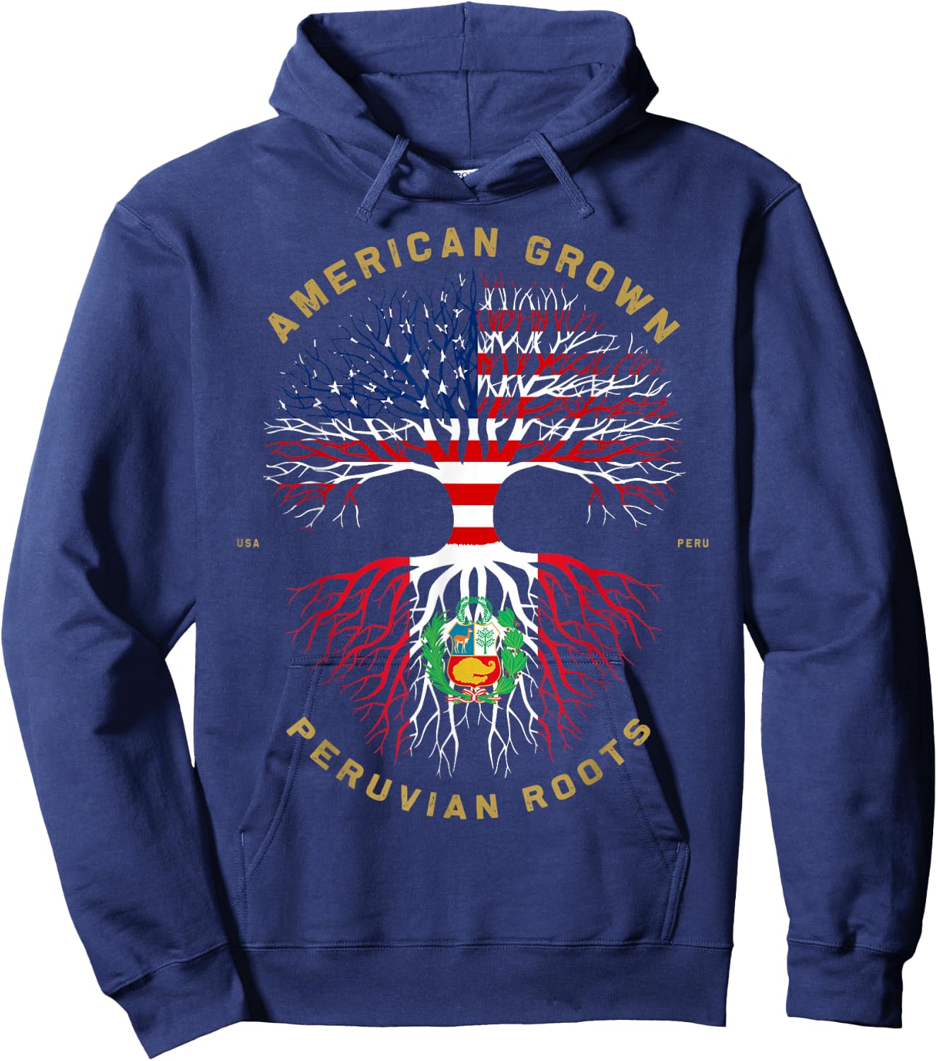 American Grown with Peruvian Roots Tree USA Flag Gifts Hoodie - Hoodie | Navy