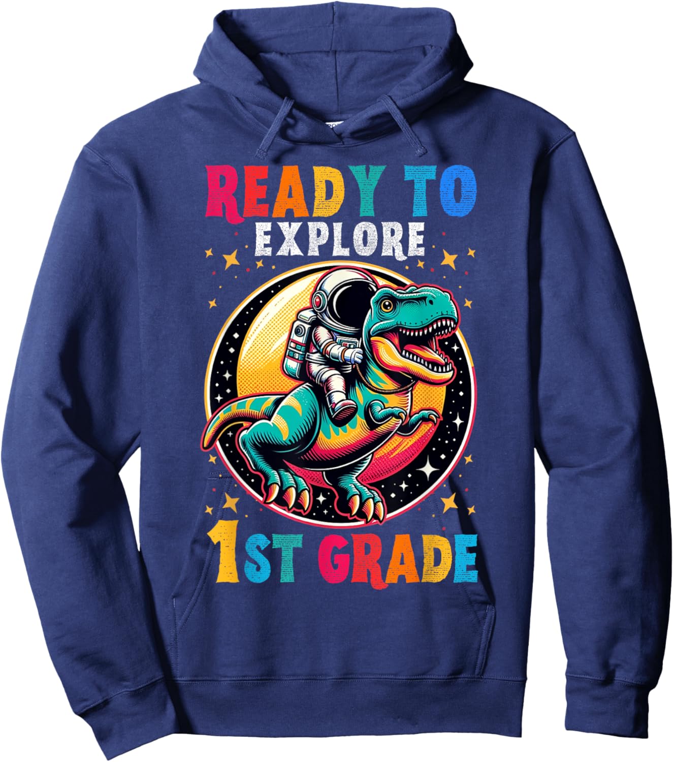 First day back to School 1st grade Astronaut Dinosaur boys Hoodie - Hoodie | Navy