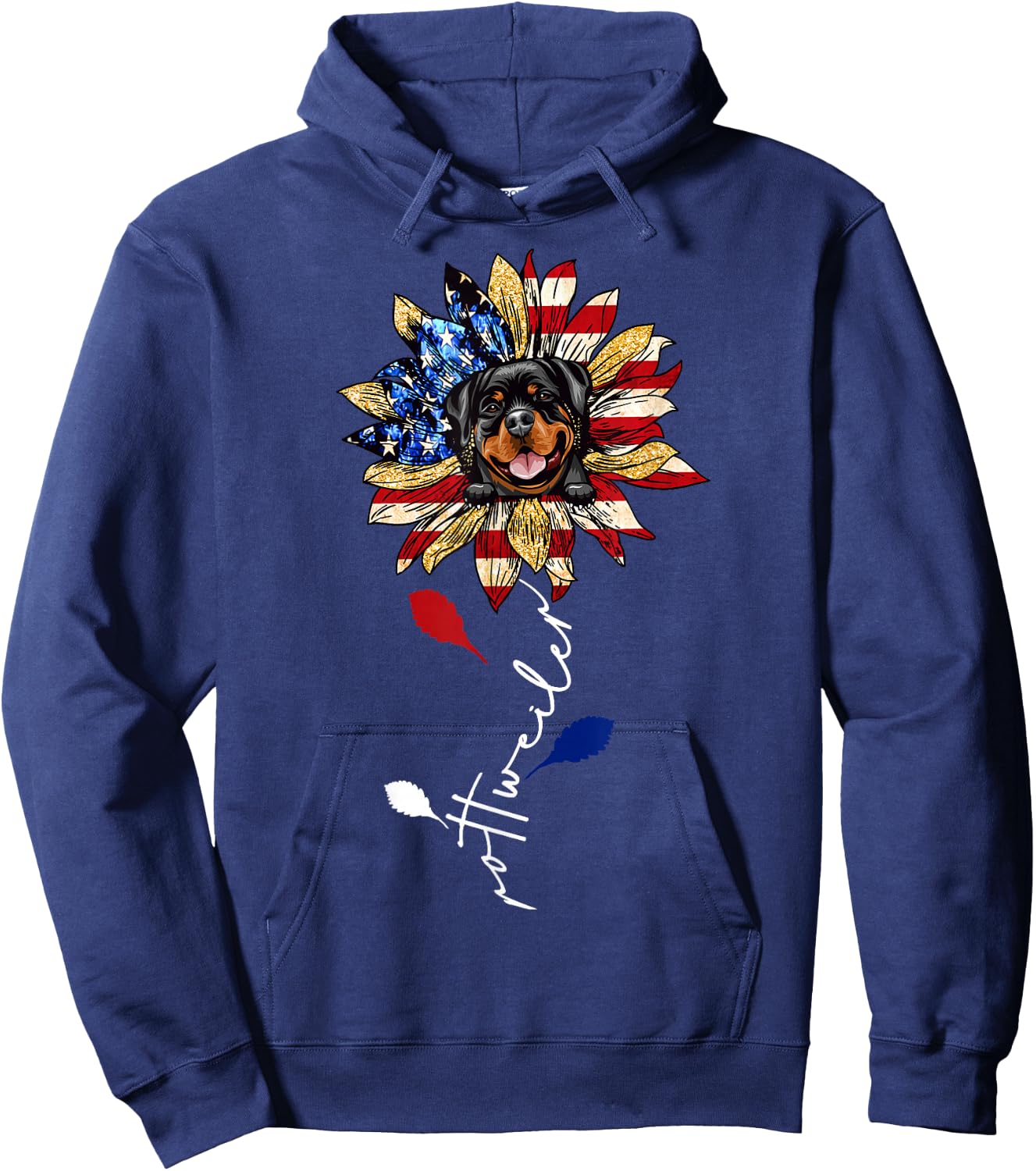 Rottweiler Sunflower American Flag 4th of July Funny Hoodie - Hoodie | Navy