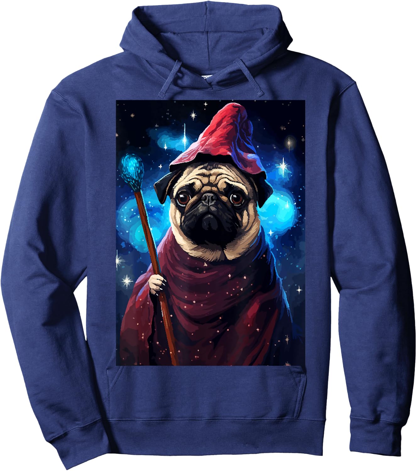 Cute Pug Wizard Character Funny Dog Pixel Art Women Kids Hoodie - Hoodie | Navy