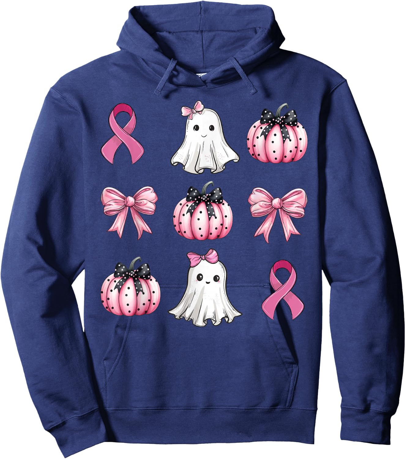 Breast Cancer Awareness Coquette Pink Pumpkin Ribbon Women's Hoodie - Hoodie | Navy
